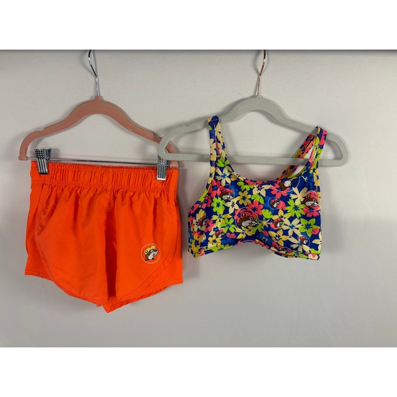 Buc-ee's Two Piece Swimwear‎ Neon Floral Beaver Top Orange Shorts YM - Picture 1 of 8